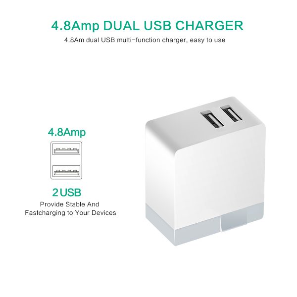 AWELL Durable US plug 2 Port USB 2.4A Travel Charger - Image 3