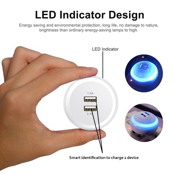 AWELL LED Night Light with Dual Ports USB2.4A Wall Charger - Image 3