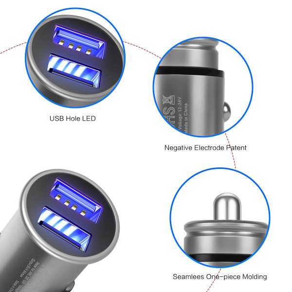 AWELL 4.8A dual port Zinc Alloy qc3.0 car charger - Image 4