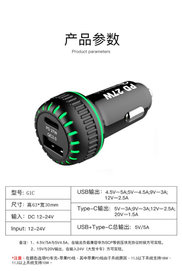 AWELL 30W 2-Port Fast PD 3.0 USB C Type C Car Charger Adapter - Image 3