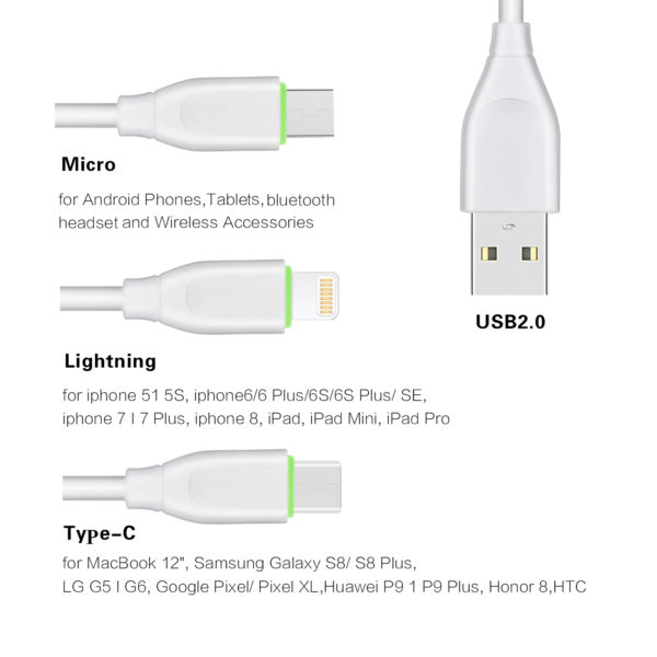 AWELL TPE 3 in 1 cable for iphone, micro type c - Image 4